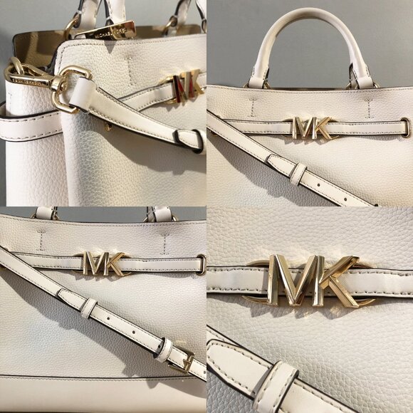 Michael Kors Reed Large White Leather Belted Satchel Crossbody Handbag MSRP $558 - Picture 7 of 11